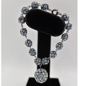 Vintage Crystal Ball Bracelet Prong Rhinestone Sly Blue Sparkling Shiny 60s BinO